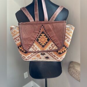 Myra Bag Handmade Terreous  Backpack Upcycled Canvas & Cowhide Leather